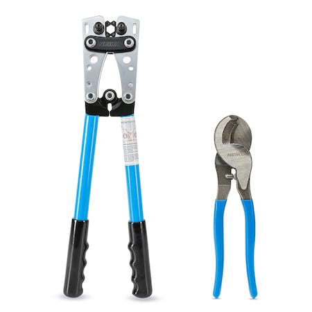 Neiko Lug Crimping Plier and Cable Cutter Set, Battery Cable Crimping Tool, 8-0 AWG, 6mm - 50mm Size 02039A