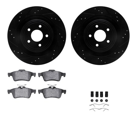 Dynamic Friction Co DFC Rotors-Drilled & Slotted-Black w/ 5000 Advanced Brake Pads Incl Hdw 8512-20012