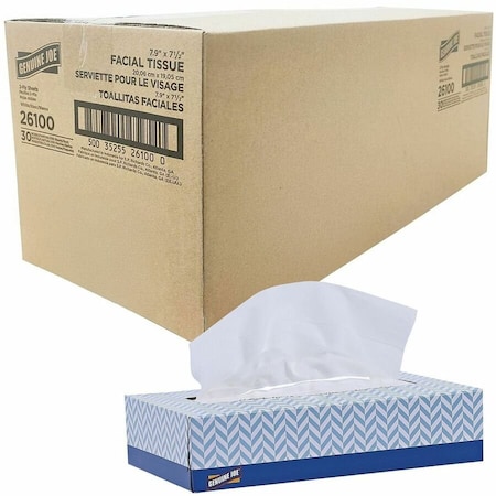 Genuine Joe Facial Tissue - 2 Ply - White - Soft - 100 Sheets Per Box - 30 Boxes / Pack, 30PK GJO26100