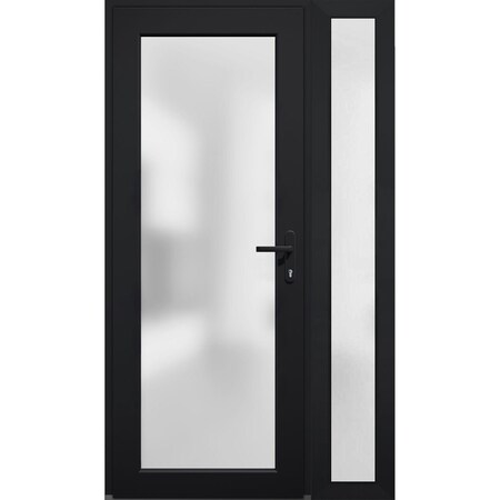 Vdomdoors Front Exterior Prehung FiberGlass Door Frosted Glass / Manux 8102 Matte Black / Sidelight Exterior MANUX8102EXD-BLK-W36+16 x H80-LH