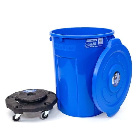 Magnum Tool Blue 32 Gallon Trash Can Set, Trash Can, Quiet Dolly, and Reinforced Lid, 1 Set CMTC-CLD0-32B01