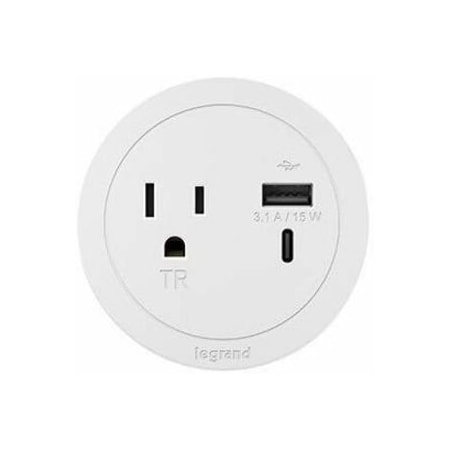 Legrand FurniturePowerOutlet, White, 1Outlet, 10ft RFPCRUAUC-WH10