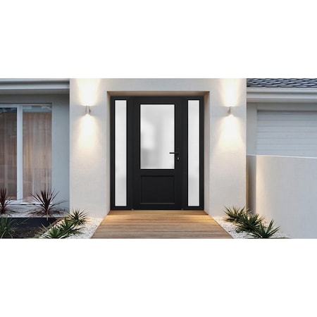 Vdomdoors Front Exterior Prehung FiberGlass Door Frosted Glass / Manux 8422 Matte Black / 2 Sidelight Exterio MANUX8422EXD-BLK-W16+36+16 x H80-LH