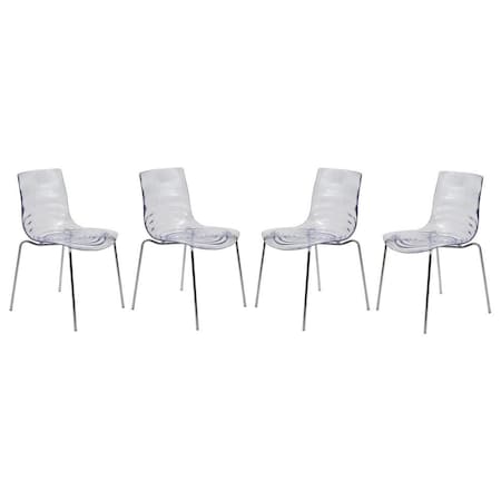 Leisuremod Astor Water Ripple Design Dining Chair, Clear, 4PK AC20CL4