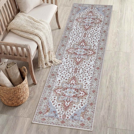 Jonathan Y Superbia Boho Medallion Border Non-Slip Machine-Washable Rose Clay/Cream 2 ft. x 8 ft. Runner Rug WSH502F-28