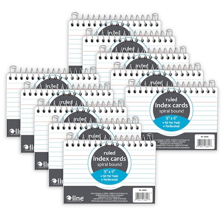 C-Line Products Spiral Bound Index Card Notebook, 3" x 5", 50 Cards, Ruled, 10PK 48809