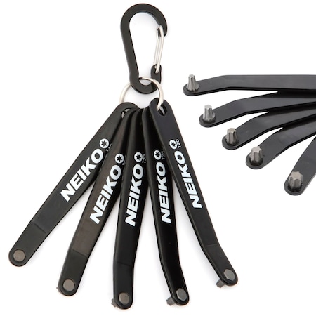 Neiko Ultra Low Profile Offset Screwdriver Torx Set, 5 Pc, 10mm Bit Depth, Allen Wrench Keychain 01325A
