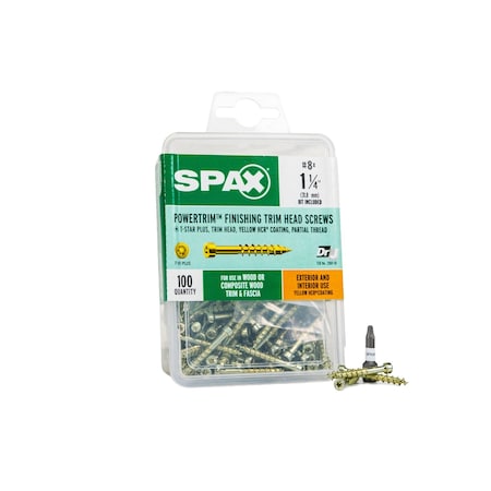 Spax #8 x 1-1/4 in Exterior / Interior Finish Partial Thread Powertrim Trim Head T-Star Plus, 12PK 42318704003268