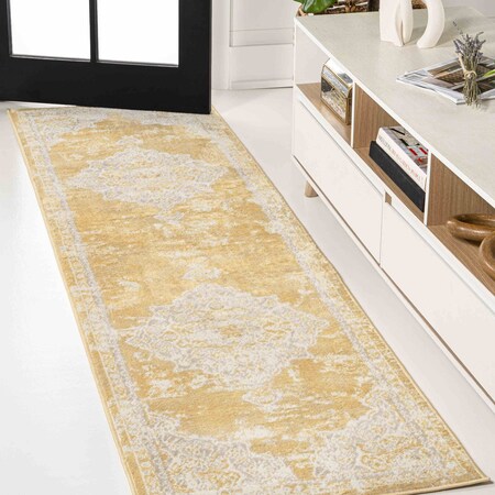 Jonathan Y Alhambra Ornate Medallion Modern Yellow/Cream 2 ft. x 8 ft. Runner Rug MDP400G-28