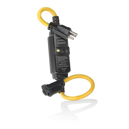 Leviton SJTW GFCI Extension Cord, 14 AWG, Outdoor, 14/4, 1 Outlets, 5-15R, Black, Polycarbonate, 5-15P GSCA1-2C