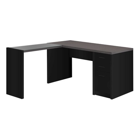 Homeroots 60" Gray and Black L Shape Computer Desk With Three Drawers 333529
