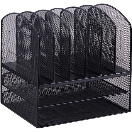 Lorell Horizontal Vertical Mesh Desk Organizer, 8 Compartments, Black 37523