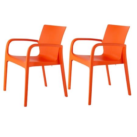 Homeroots Set of Two Orange Heavy Duty Plastic Outdoor Stacking Dining Chairs, 2PK 565204