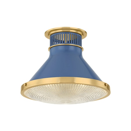 Hudson Valley Lighting Highclere 12.75 in. Flush Mount in Aged Brass/Soft French Blue by Mark D. Sikes MDS2402-AGB/FBL