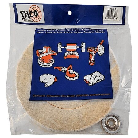 Dico Buffing Wheel, 8 in dia. Overall 526-60-8