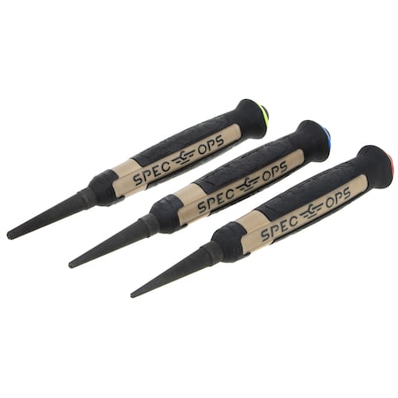 Spec Ops Nail Set Punch 3-Piece Kit Includes 1/32in, 1/16in, 3/32in, Shock-Absorbing Grip, Black/Tan SPEC-N1-3PK