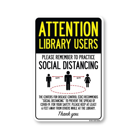 Signmission Public Safety, Library Users Practice Social Distancing, 24in X 18in Aluminum, OS-NS-A-1824-25393 OS-NS-A-1824-25393
