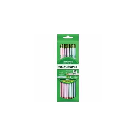 Ticonderoga Pre-Sharpened Pencil, 2.2 mm, HB No 2, Black Lead, Pastel Assorted Barrel, 18PK X13718