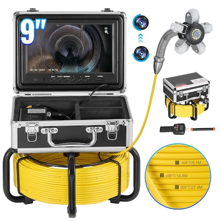 Vevor Sewer Camera 98 ft/30 m Self-Leveling Drain Duct Camera with 512Hz Locator WP9608FTR