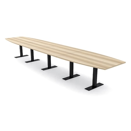 Skutchi Designs 18ft Conference Table With Power Unit | 18 Person Modular Boat Meeting Table | Harmony Series HAR-BOT-48X216-T.BK-K525-NA