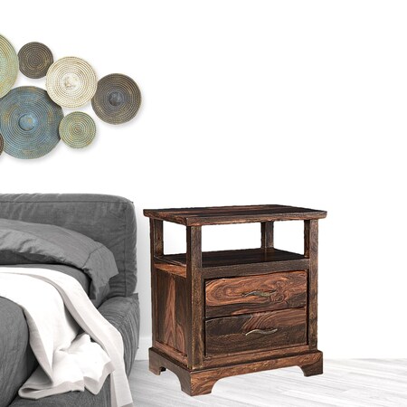Homeroots 27" Dark Brown Solid Wood Two Drawer Nightstand 521189