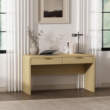 Manhattan Comfort Grace 54in Home Office Desk in Natural Oak and Gold DK001-GNO