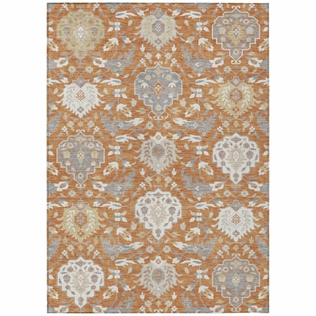 Homeroots 10' X 14' Copper Ivory And Gray Damask Washable Indoor Outdoor Area Rug 599411