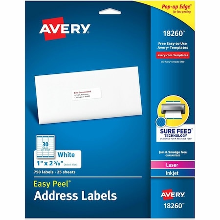 Avery Easy Peel Address Labels, Sure Fe, PK750 18260