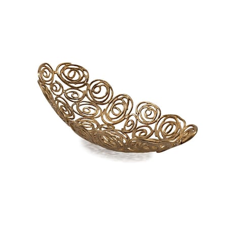 Homeroots 16" Gold Aluminum Abstract Circles Oval Decorative Bowl 628129