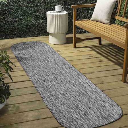 Jonathan Y Miles Modern Minimalist Radius Corner Solid Gray 2 ft. x 8 ft. Indoor/Outdoor Shaped Runner Rug SHP100C-28