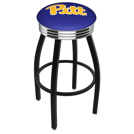 Holland Bar Stool Co 25" Blk Wrinkle Penn State Swivel Bar Stool, Chrome Ring L8B3C25Pittsb