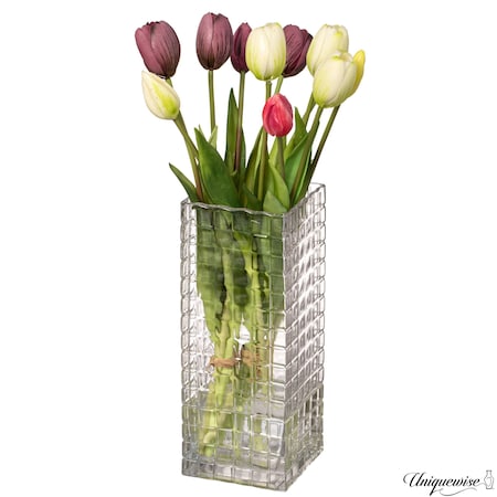 Uniquewise 10-Inch Square Frosted Clear Glass Table Vase - A Timeless Centerpiece for Dining Tables, QI004738.CR.S