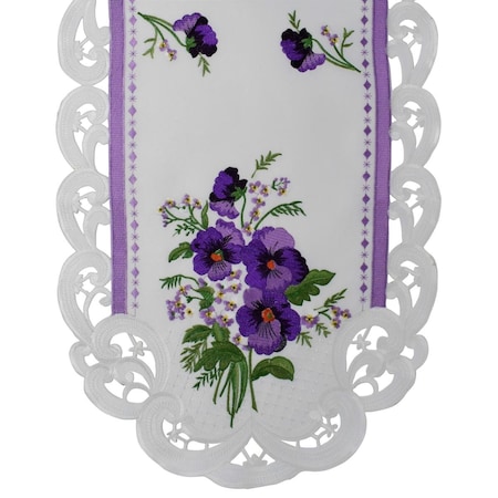 Sinobrite 16 x 72 in. Purple Pansy on Cream Fabric Table Runner H0010-16x72
