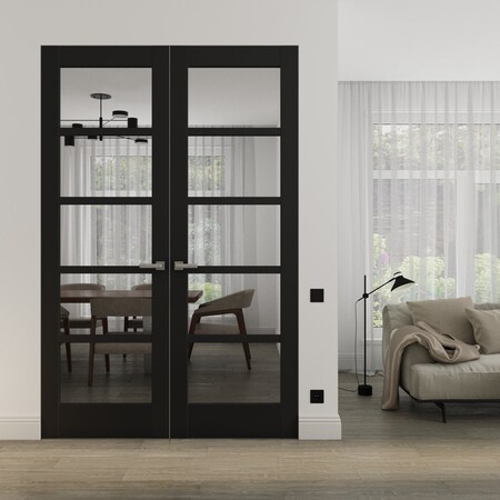 Sartodoors Hidden Double Doors Black 72x84 (2* 36x84) Solid Core Modern Interior QUADRO4522DMF-BLK-72x84-LH-O