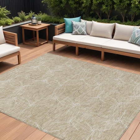 Homeroots 10' X 14' Beige And Ivory Geometric Washable Indoor Outdoor Area Rug 614058