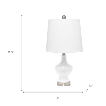 Homeroots 23" White And Silver Glass Gourd Table Lamp With White Drum Shade 643355
