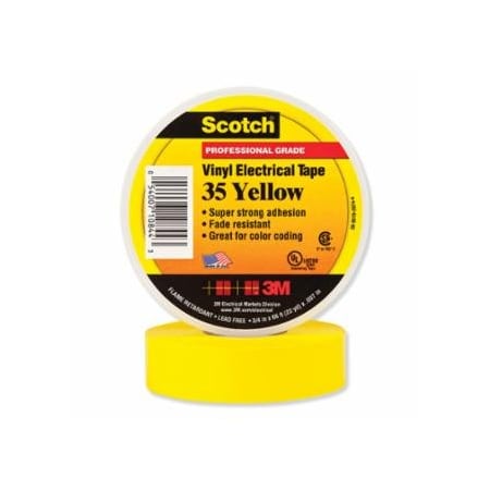 Scotch Vinyl Electrical Color Coding Tape, 35, 1/2 in W x 20 ft L, Yellow 500-102571