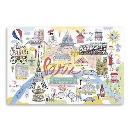 Homeroots Fun Illustrated Paris Map Unframed Print Wall Art 399103
