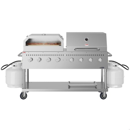 Koolmore 60 in. 8-Burner Commercial Outdoor Propane Gas Grill With 30 in. Roll Dome Cover, 30 in. Pizza Oven CGKIT6-D30P30