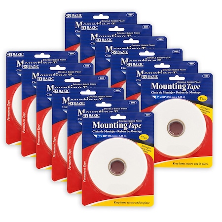 Bazic Products Double Sided Foam Mounting Tape, 1in. x 200in., 12PK 980