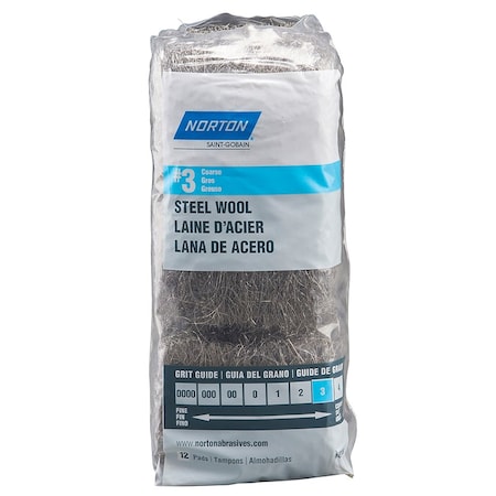 Norton Co #3 68118 Steel Wool Pads, Coarse, 12-Pack 68117