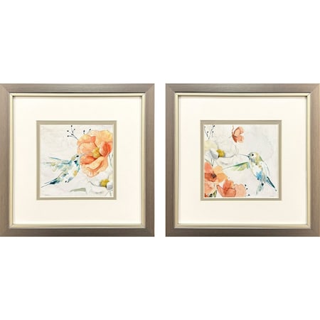 Homeroots Set Of Two Floral Hummingbird Silver Framed Wall Art, 2PK 653059