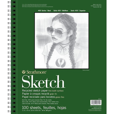 Strathmore 400 Series Sketch Pad, Recycled, Side Wire Binding, 100 Sheet, 11x14 inch P457-11-03