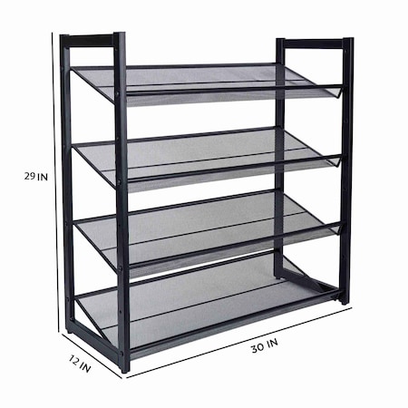 Organize It All 4 Tier Adjustable Mesh Shoe Rack in Black 23544-BLACK