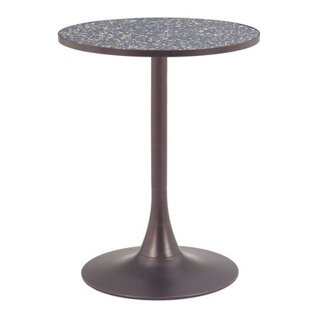 Homeroots 24" Black and Bronze Wood and Steel Pedestal Base Round Top Dining Table 572241