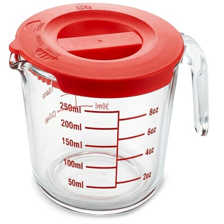 Nutrichef 1 Cup Glass Measuring Cup with Lid (8 oz) NCGLMESLID25