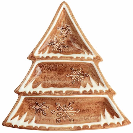 Martha Stewart Ceramic Gingerbread Tree 3 Sectioned Tidbit Tray in Brown 140233.01