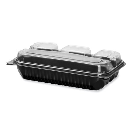 Solo Creative Carryouts Hinged Plastic Hot Deli Boxes, 4 Compartments, 8.05 x 11.5 x 2.95, -Black/Clear, 100 PK 919020-PM94