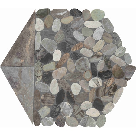 Daltile Pebble Oasis Natural Stone Tri-Hex Pebble Mosaic 11in x 10in in Tumbled Coastal, 17PK PB26TRHEXPBMSTM