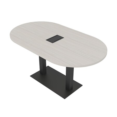 Skutchi Designs Racetrack Conference Table With Power Unit, 36 in W, 60 in L, Ivory HAR-RAC-36X60-DOU.BK-K458-EBLK